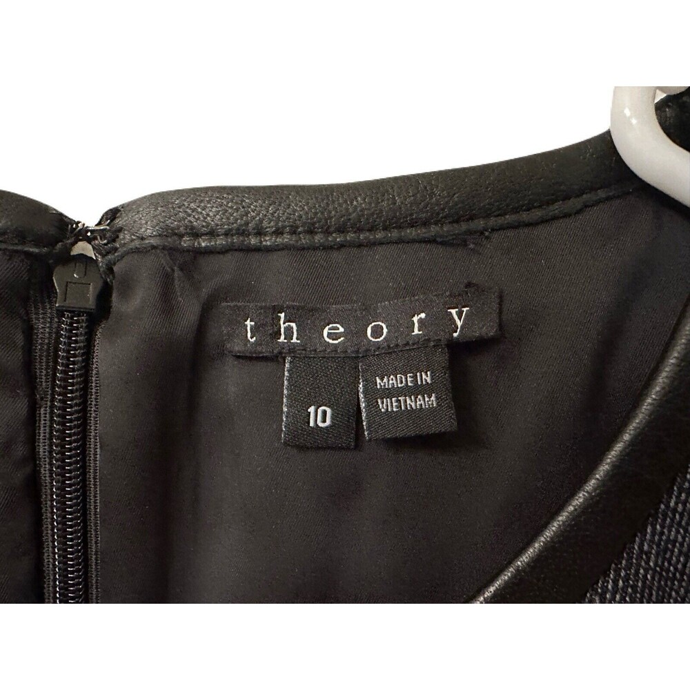 Theory Womens Size 10 Grey Wool Blend Sleeveless Pocket Dress Lambskin Trim EUC - Picture 6 of 7